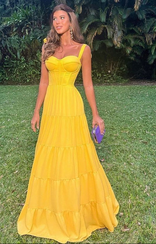 Modest A line Yellow prom dress