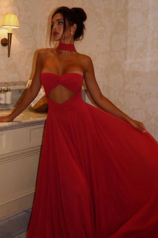 Flattering Red Chiffon Sweetheart Prom Dress With Scarf ZT0677