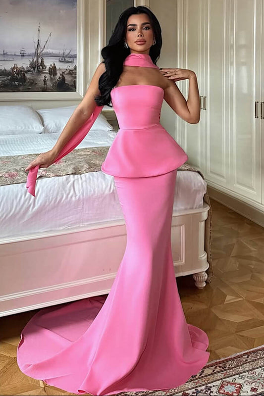 Pink Strapless Sleeveless Mermaid Evening Gowns