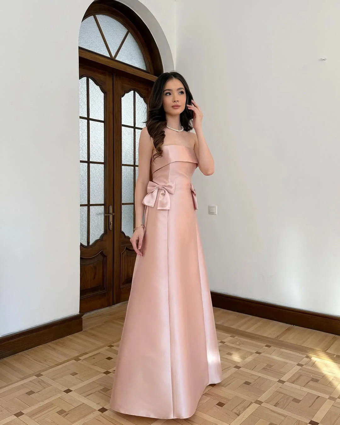 Dark Pink Strapless A-Line Prom Dress With Bow