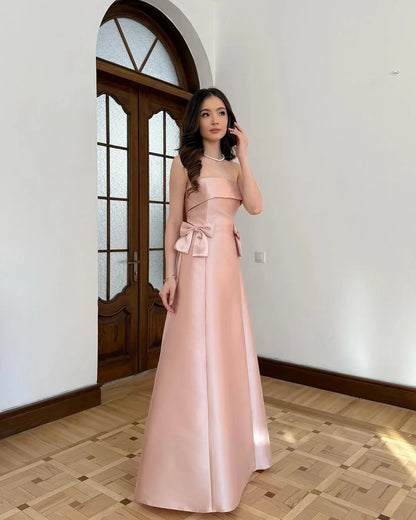 Dark Pink Strapless A-Line Prom Dress With Bow