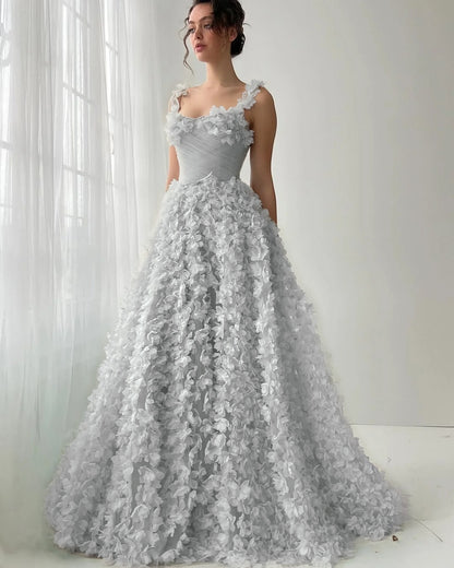 Square Neck Spaghetti Straps Sleeveless Long A-Line Prom Dress