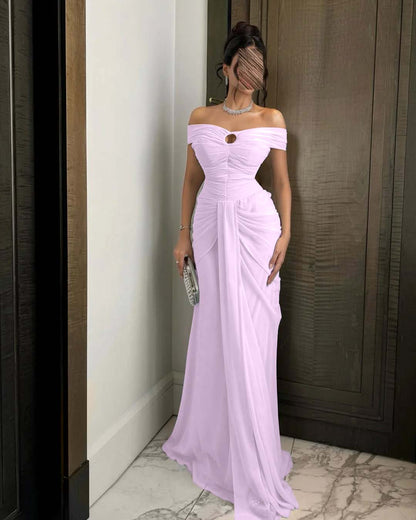 Chiffon Off-The-Shoulder Strapless Sleeveless Long Mermaid Prom Dress