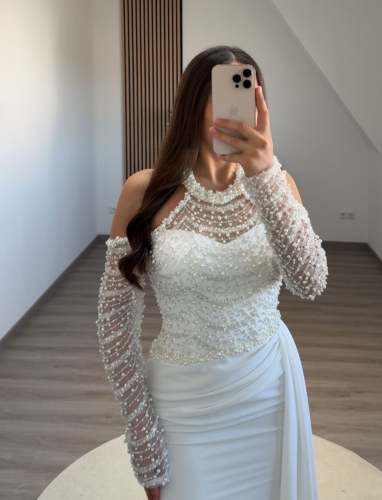 Dusty Sage Long Sleeves Off-Shoulder Feathers Evening Dress