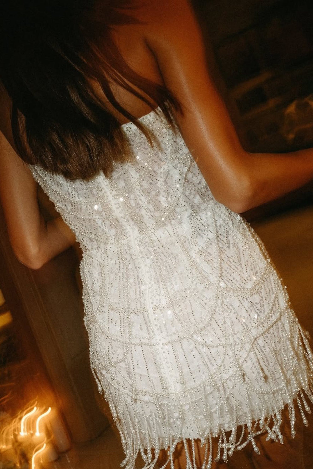 Gorgeous Sheath Strapless Beading Sequins Short Wedding Dress