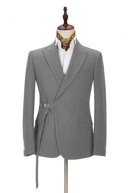 Stylish Best Fited Tuxedo For Wedding Dark Gray With Buckle Button