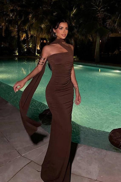 Strapless Sleeveless Long Mermaid Prom Dress With Pleated And Ruffle