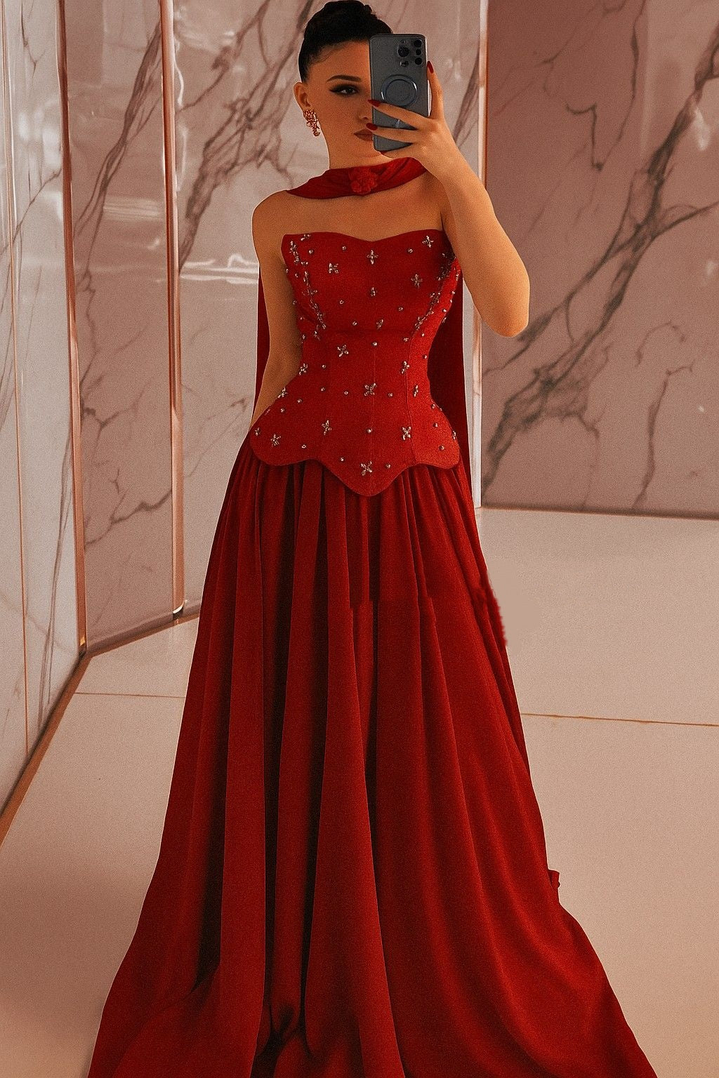 Classy A line Sweetheart Red Satin Prom Dress