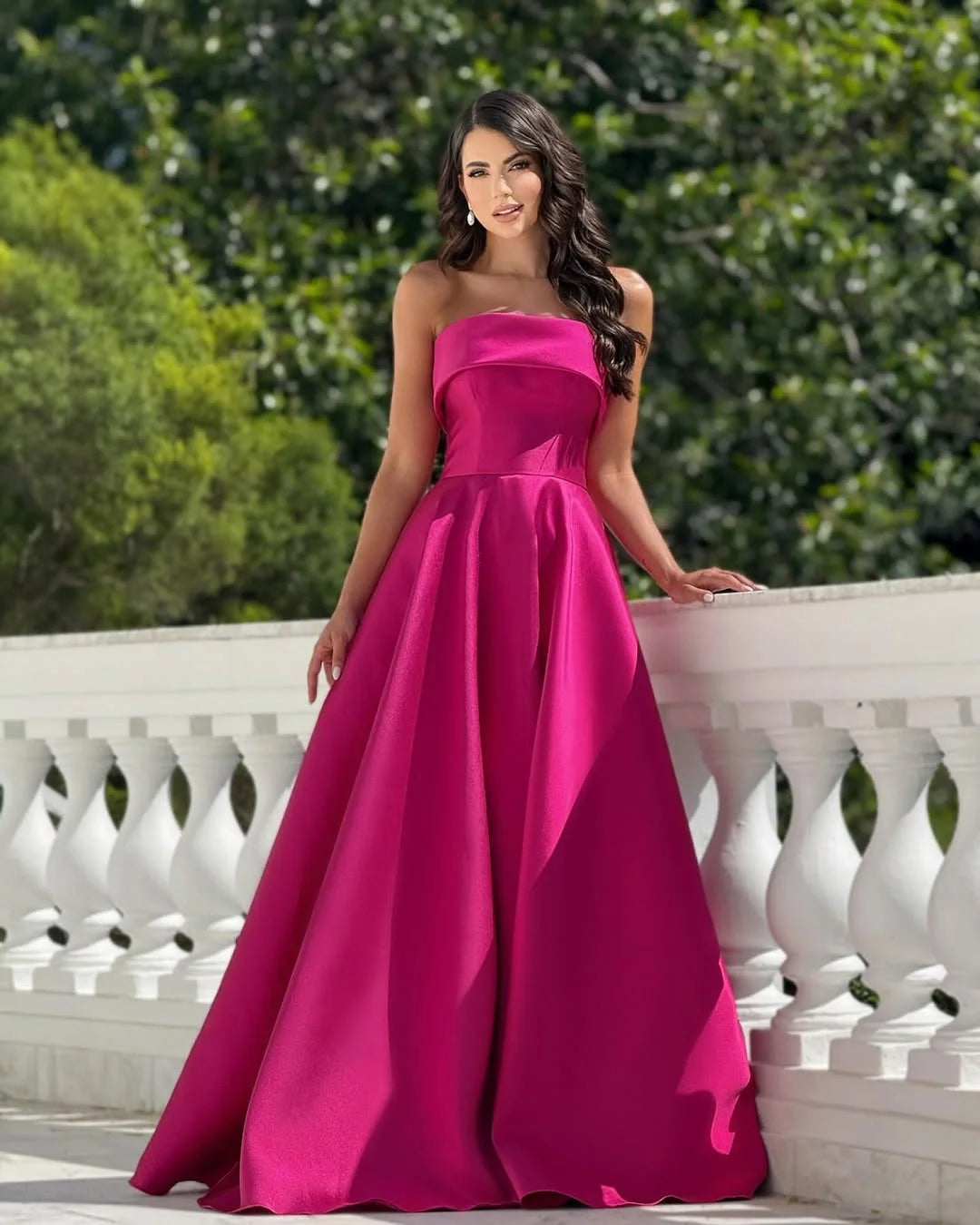 Fuchsia A-Line Strapless Folded Neckline Prom Dress ZT0741