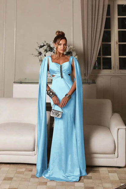 Fashion Blue Straps Prom Dress Slimming Sweetheart Mermaid Train