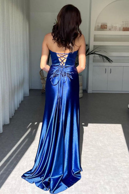 Hot Sexy Mermaid Deep V Neck Royal Blue Long Prom Dress