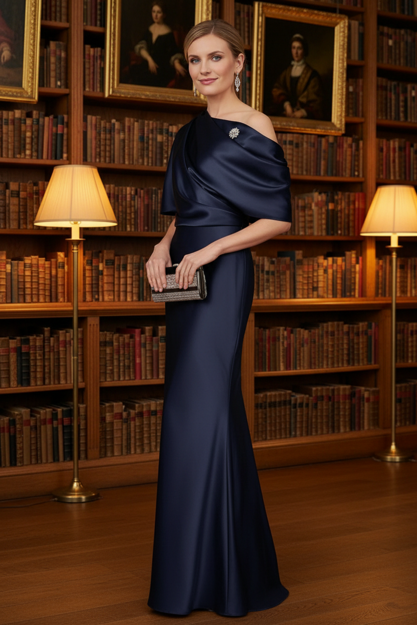 Elegant Asymmetrical One Shoulder Satin Sheath Formal Dress