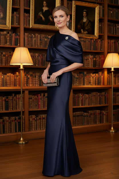 Elegant Asymmetrical One Shoulder Satin Sheath Formal Dress
