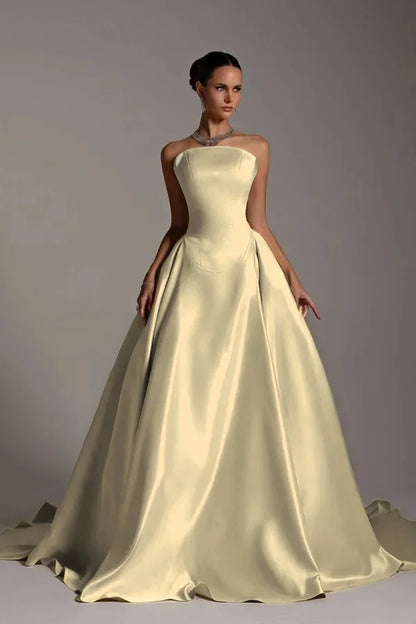 Champagne Strapless A-Line Elegant Prom Dress