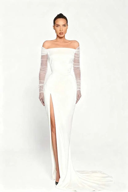 Black Long Sleeves Split Strapless Evening Dress ZT0409