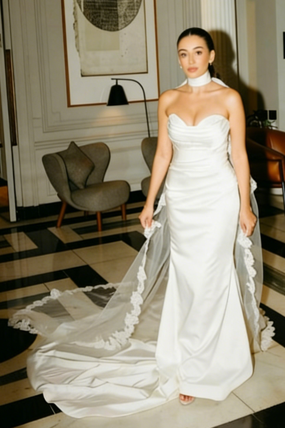 Chic Mermaid Sweetheart Strapless Sleeveless Long Satin Simple Wedding Dress