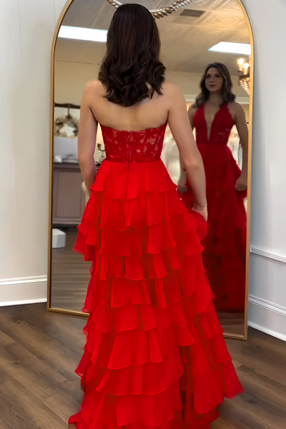 Halter A-Line V-Neck Empire-Waist Layered Chiffon Prom Dress