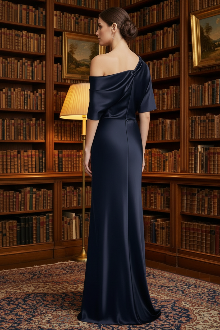 Elegant Asymmetrical One Shoulder Satin Sheath Formal Dress