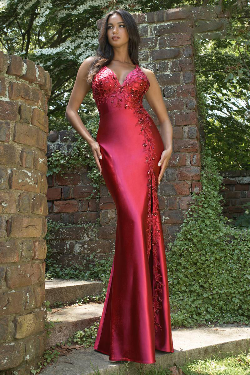 Red Sexy Spaghetti Strap Backless Appliques Mermiad Side Slit Prom Dress