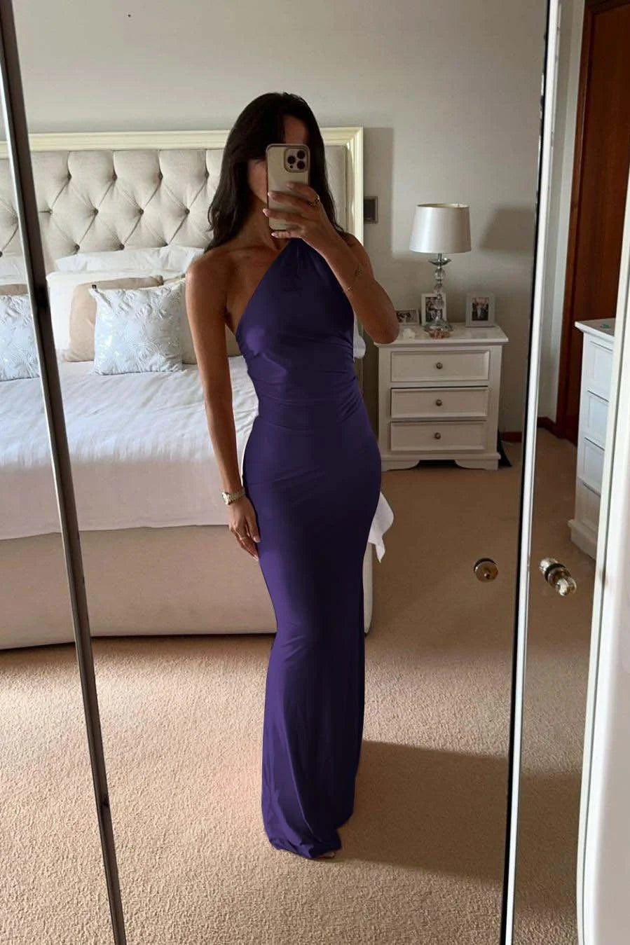 Pink One-Shoulder Slim Fit Prom Dress