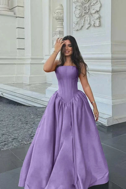 Fuchsia Strapless A-line Long Prom Dress