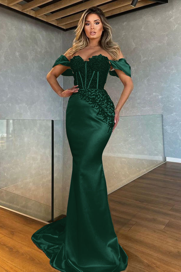 White Sweetheart Off the Shoulder Mermaid Evening Dress