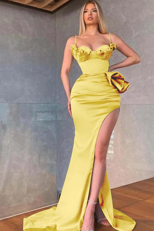 Spaghetti Straps Sleeveless Long Mermaid Prom Dress With Pleated