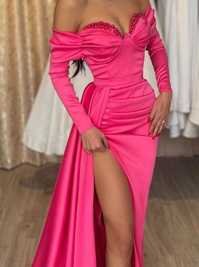 Column Sweetheart Floor-length Long Dresses With Split