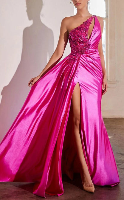 Column One-Shoulder Floor-Length Evening Floral Dress