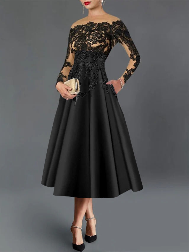 A-Line Illusion Neck Cocktail Dress