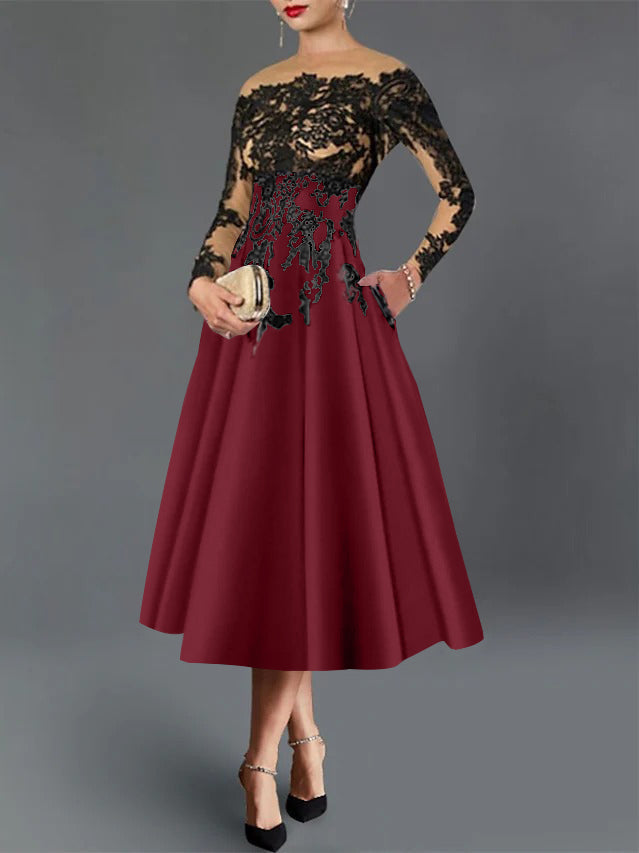 A-Line Illusion Neck Cocktail Dress
