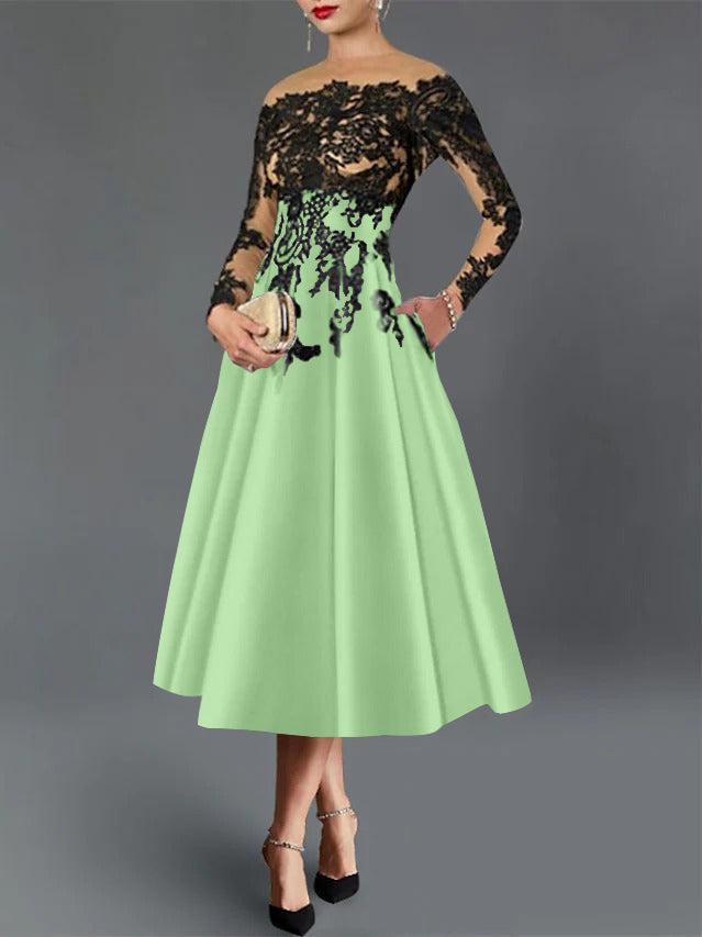 A-Line Illusion Neck Cocktail Dress
