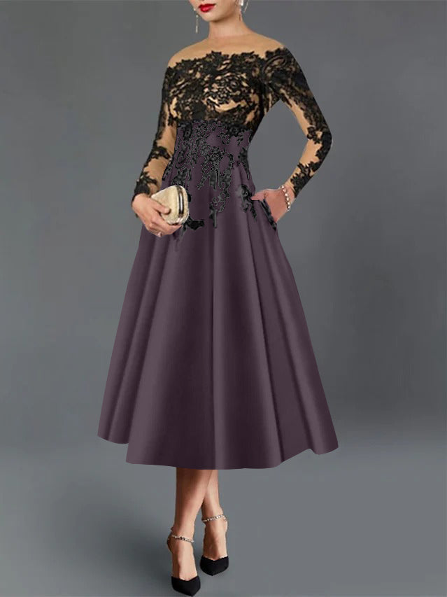 A-Line Illusion Neck Cocktail Dress