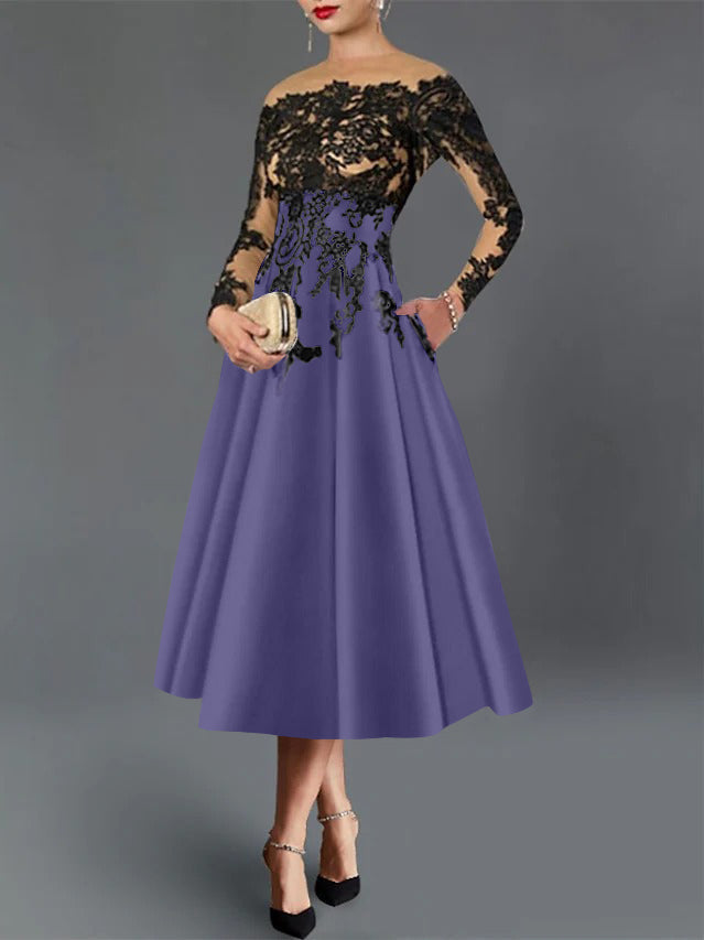 A-Line Illusion Neck Cocktail Dress