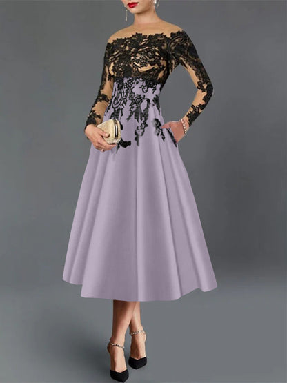 A-Line Illusion Neck Cocktail Dress