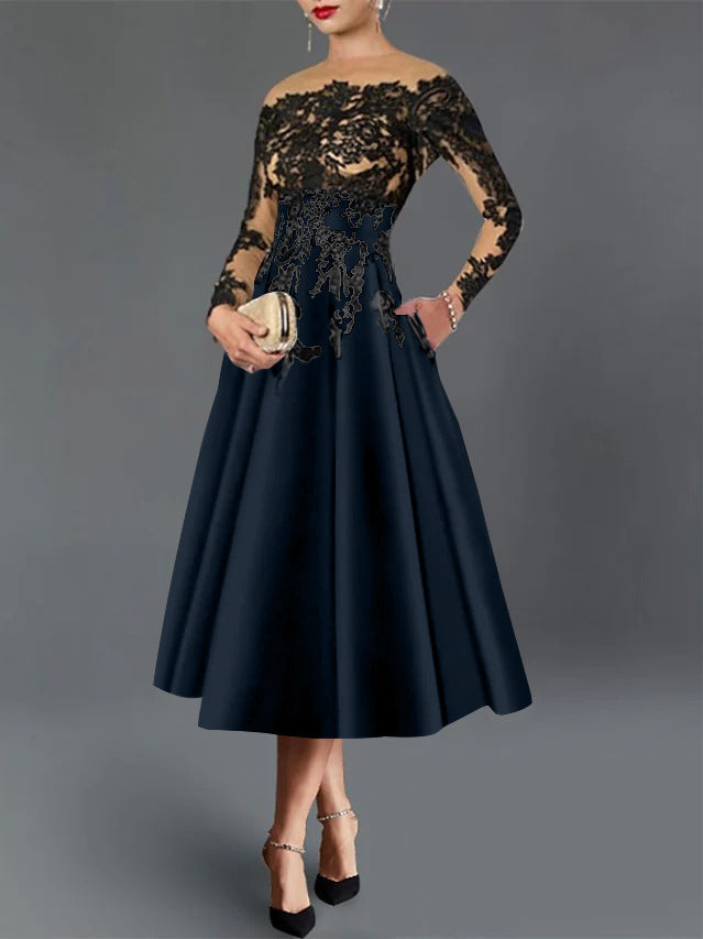A-Line Illusion Neck Cocktail Dress