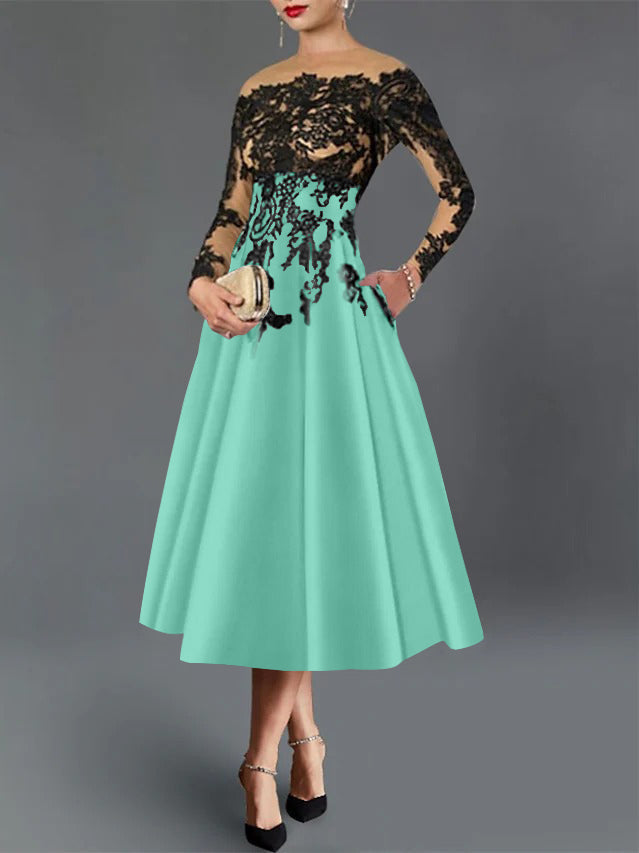 A-Line Illusion Neck Cocktail Dress