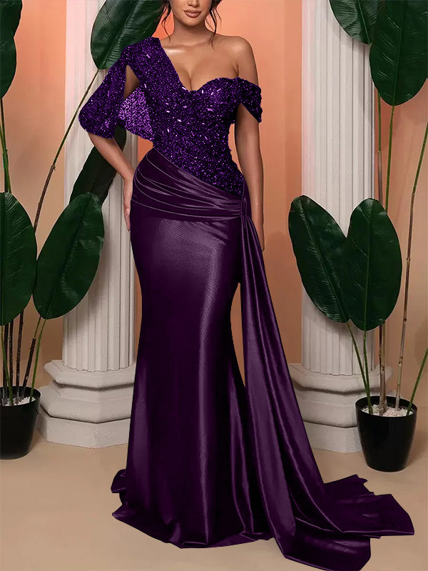 Trumpet One Shoulder Sleeveless Wedding Guest Dress