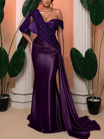 Trumpet One Shoulder Sleeveless Wedding Guest Dress