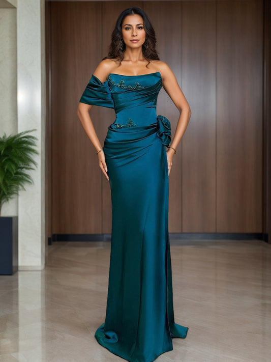 Sheath Ankle Length Long Sleeve V Neck Evening Prom Dress