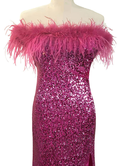 Off-Shoulder Sleeveless Floor Length Sequined Evening Dress