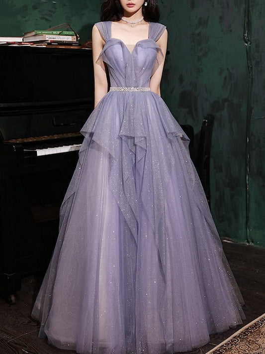 Princess Off-the-Shoulder Sleeveless Floor-Length Long Prom Dress