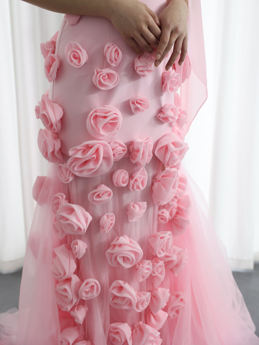 Mermaid Strapless Sleeveless Tulle Prom Dress