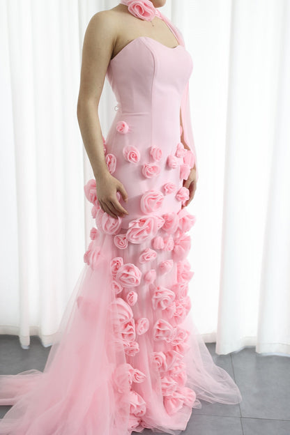 Mermaid Strapless Sleeveless Tulle Prom Dress
