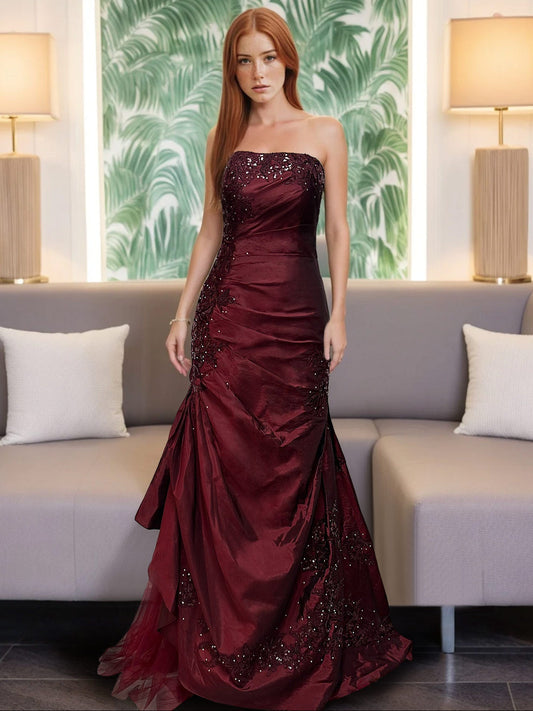 Trumpet Strapless Sleeveless Floor-Length Taffeta Prom Dress