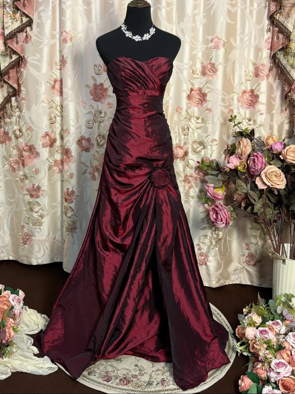 Mermaid Strapless Sleeveless Floor-Length Taffeta Prom Dress