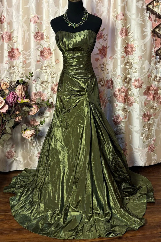 Mermaid Strapless Sleeveless Floor-Length Taffeta Prom Dress