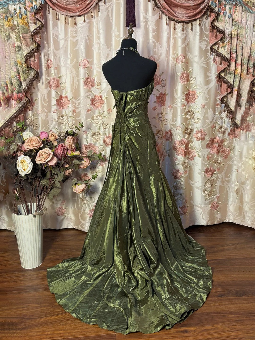 Mermaid Strapless Sleeveless Floor-Length Taffeta Prom Dress