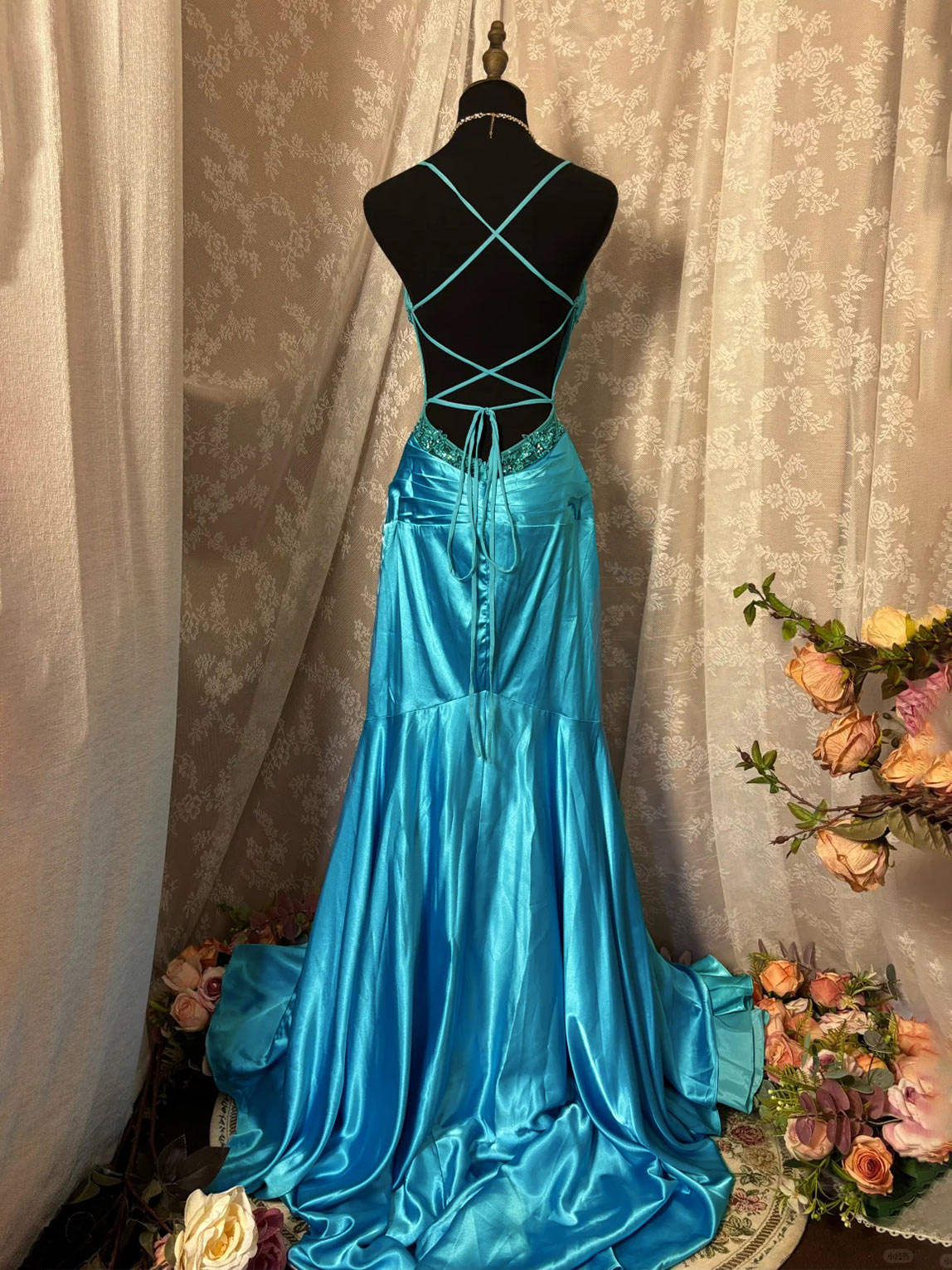 Princess V-Neck Spaghetti Straps Sleeveless Asymmetrical Taffeta Prom Dress