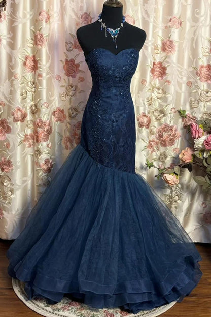 Mermaid Sweetheart Sleeveless Floor-Length Taffeta Lace Prom Dress